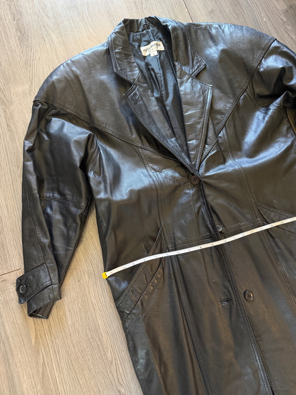 Vintage Black Leather Long Coat - Picture 3 of 13